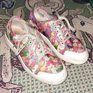 Floral Canvas Lace-Up Sneakers - Pink Multi
